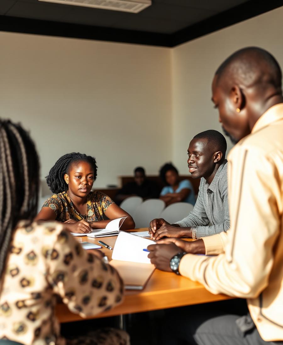 Student leaders seated around a table in a working meeting