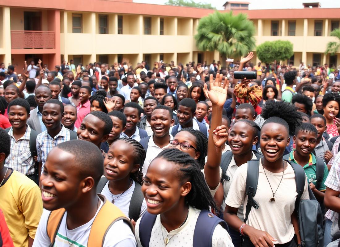 Large crowd of students gathered outdoors on campus