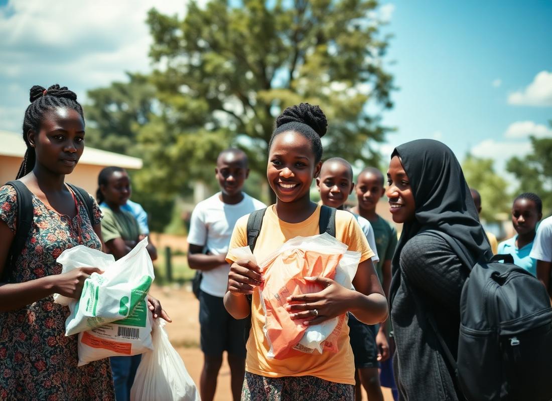 Students distributing items during a community outreach